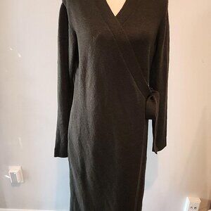 Banana Republic Ribbed Rina Wrap Sweater Dress White Sz L Midi Holiday NWT A-49